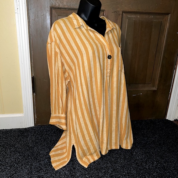 NWOT Old Navy Linen Blend Striped Mustard Yellow Popover Top Tunic Size XL - Picture 6 of 11